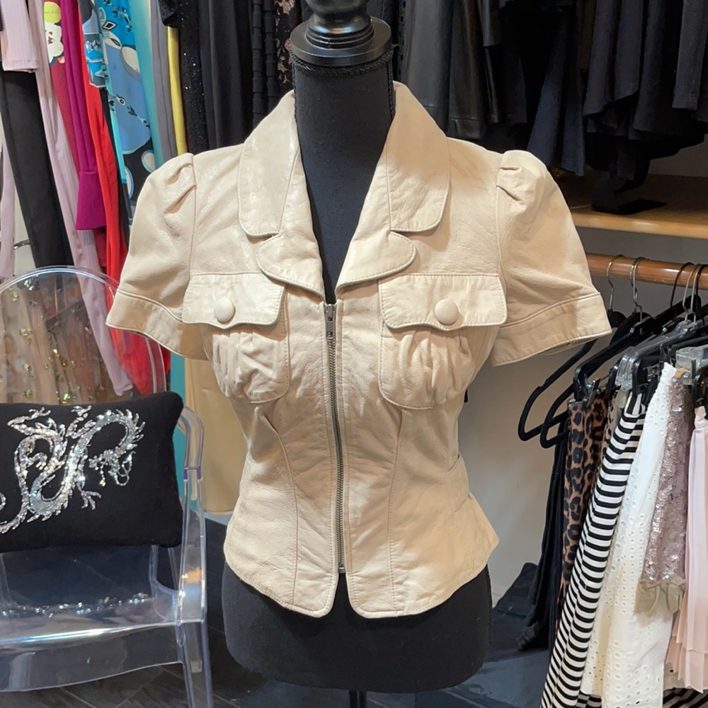 Tracy Reese cream leather shirt